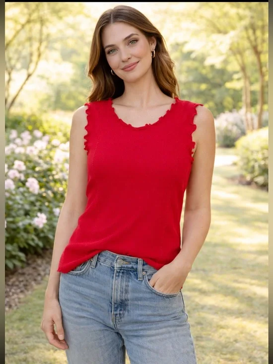 Very J Red Ruffle-Edge Ribbed Tank - Picture 2 of 7